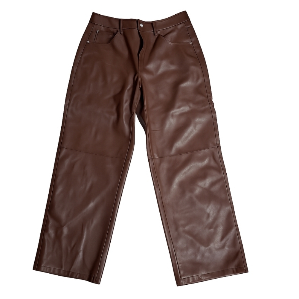 Twik Brown Faux Leather  Straight‎ Leg Pants - Western Boho